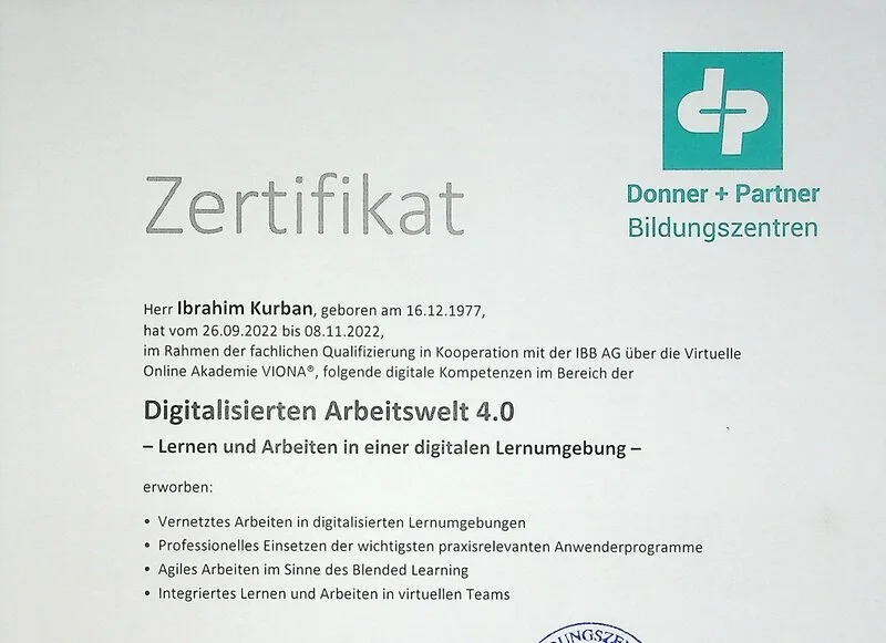 Zertifikat: Digitalisierte Arbeitswelt 4.0